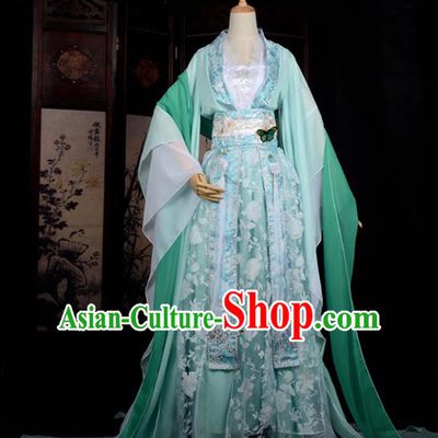 Chinese Ancient Cosplay Tang Dynasty Princess Embroidery Green Dress, Chinese Traditional Hanfu Clothing Chinese Fairy Costume for Women
