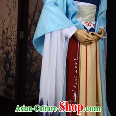 Chinese Ancient Cosplay Tang Dynasty Princess Embroidery Blue Young Lady Dress, Chinese Traditional Hanfu Clothing Chinese Fairy Costume for Women