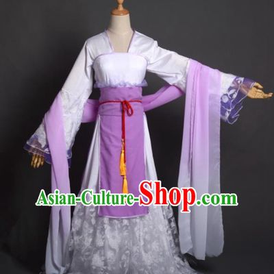 Chinese Ancient Cosplay Tang Dynasty Palace Lady Embroidery Purple Dress, Chinese Traditional Hanfu Clothing Chinese Princess Fairy Costume for Women