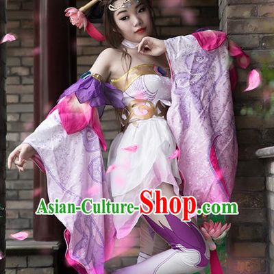 Chinese Ancient Cosplay Tang Dynasty Chivalrous Lady Purple Dress, Chinese Traditional Hanfu Clothing Chinese Princess Fairy Costume for Women