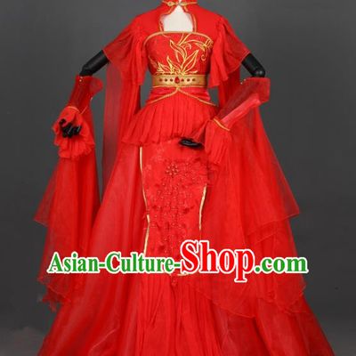 Chinese Ancient Cosplay Tang Dynasty Bride Wedding Red Dress, Chinese Traditional Hanfu Clothing Chinese Princess Fairy Costume for Women