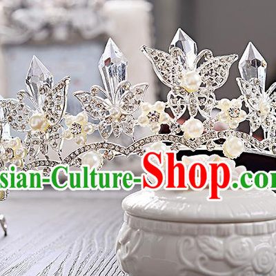 Top Grade Handmade Chinese Classical Hair Accessories Baroque Style Crystal Butterfly Royal Crown, Hair Sticks Hair Jewellery Hair Clasp for Women
