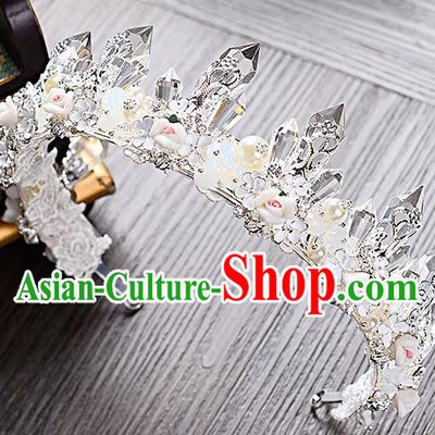 Top Grade Handmade Chinese Classical Hair Accessories Baroque Style Crystal Pearls Royal Crown, Hair Sticks Hair Jewellery Hair Clasp for Women