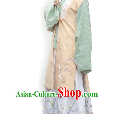 Traditional Ancient Chinese Ming Dynasty Noblewoman Costume Embroidery Apricot Long Vest, Chinese Palace Lady Cardigan Dress Upper Outer Garment for Women