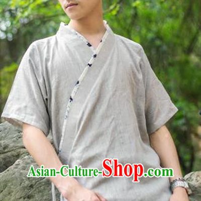 Traditional Ancient Chinese National Costume Hanfu Grey Shirts, China Tang Suit Upper Outer Garment Clothing for Men