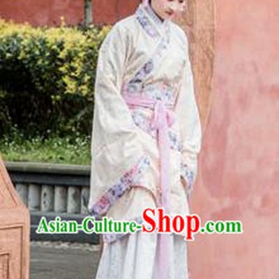 Traditional Chinese Han Dynasty Young Lady Costume, China Ancient Hanfu Dress Imperial Concubine Embroidery Clothing for Women