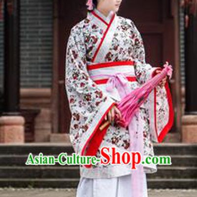 Traditional Chinese Han Dynasty Palace Princess Costume, China Ancient Hanfu Dress Imperial Concubine Embroidery Clothing for Women