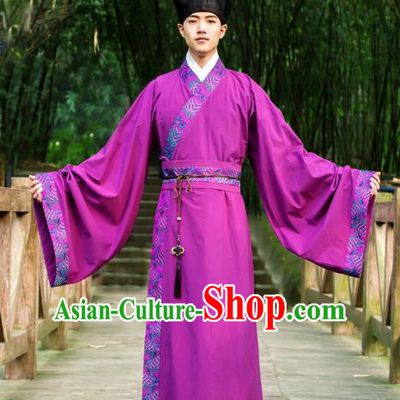 Traditional Chinese Han Dynasty Nobility Childe Hanfu Costume Long Robe, China Ancient Scholar Clothing for Men