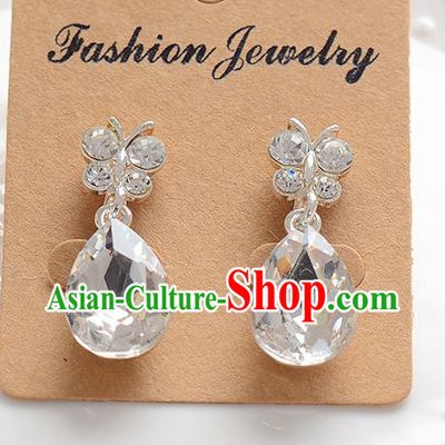 Top Grade Handmade Chinese Classical Jewelry Accessories Baroque Style Crystal Butterfly Wedding Earrings Bride Eardrop for Women