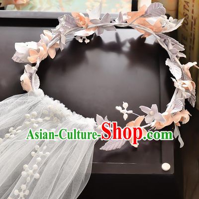 Top Grade Handmade Chinese Classical Hair Accessories Baroque Style Wedding Flowers Garland and Veil, Bride Hair Sticks Hair Clasp for Women