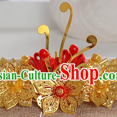 Traditional Handmade Chinese Ancient Classical Hair Accessories Xiuhe Suit Golden Butterfly Hair Comb, Hair Sticks Hair Jewellery Hair Fascinators for Women