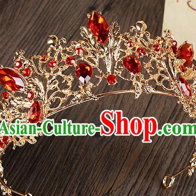 Top Grade Handmade Chinese Classical Hair Accessories Baroque Style Red Crystal Princess Royal Crown, Hair Sticks Hair Jewellery Hair Coronet for Women