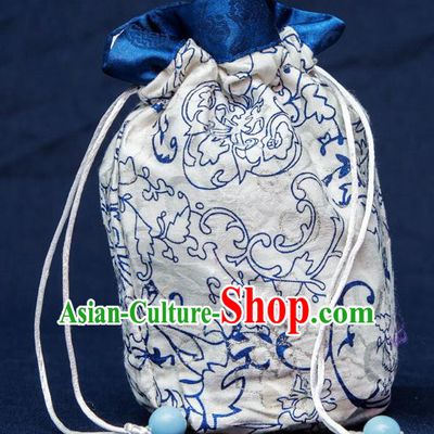 Traditional Handmade Chinese Ancient Young Lady Pouch White Handbags, China Hanfu Embroidery Linen Sachet for Women
