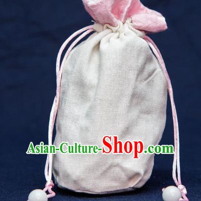Traditional Handmade Chinese Ancient Young Lady Pouch White Handbags, China Hanfu Embroidery Linen Sachet for Women