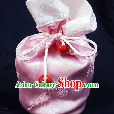 Traditional Handmade Chinese Ancient Young Lady Pouch Pink Handbags, China Hanfu Embroidery Satin Sachet for Women