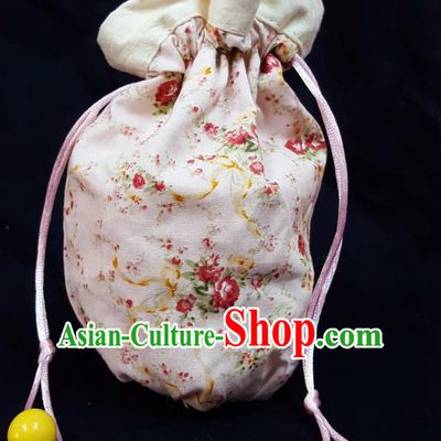 Traditional Handmade Chinese Ancient Young Lady Pouch Shivering Pink Handbags, China Hanfu Embroidery Linen Sachet for Women