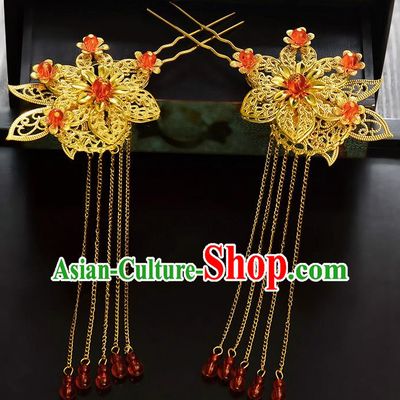 Traditional Handmade Chinese Ancient Classical Hair Accessories Barrettes Hanfu Hairpin Golden Tassel Step Shake, Bride Hair Fascinators Hairpins for Women