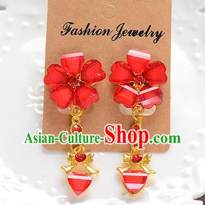 Top Grade Handmade Chinese Classical Jewelry Accessories Baroque Style Wedding Red Flower Earrings Bride Eardrop for Women