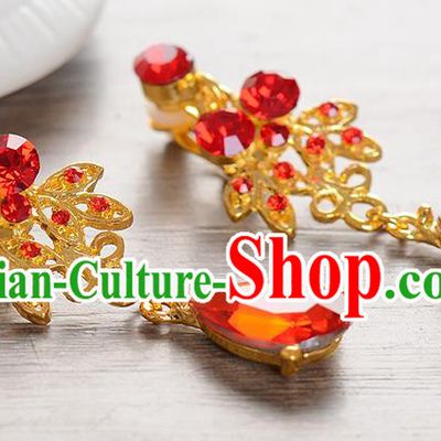 Top Grade Handmade Chinese Classical Jewelry Accessories Baroque Style Wedding Red Crystal Earrings Bride Eardrop for Women