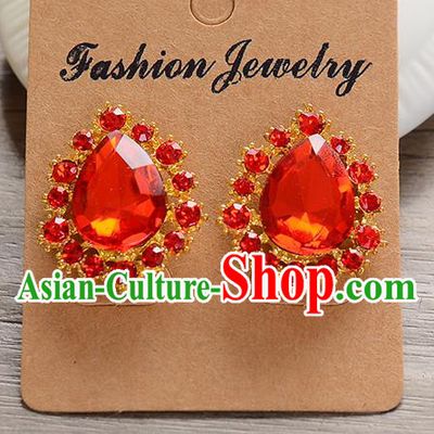 Top Grade Handmade Chinese Classical Jewelry Accessories Baroque Style Wedding Red Crystal Ear Stud Earrings Bride Eardrop for Women