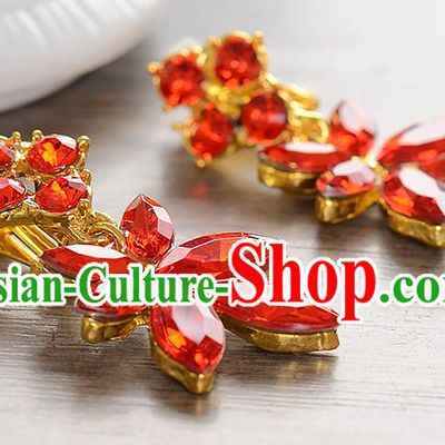 Top Grade Handmade Chinese Classical Jewelry Accessories Baroque Style Wedding Red Crystal Earrings Bride Eardrop for Women