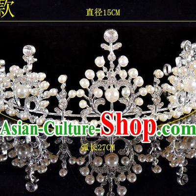 Top Grade Handmade Chinese Classical Hair Accessories Baroque Style Pearls Crystal Princess Wedding Royal Crown, Bride Hair Sticks Hair Jewellery Hair Coronet for Women
