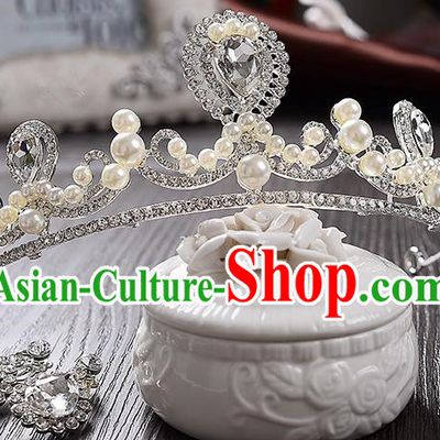 Top Grade Handmade Chinese Classical Hair Accessories Baroque Style Crystal Pearls Wedding Royal Crown, Bride Princess Hair Jewellery Hair Coronet for Women