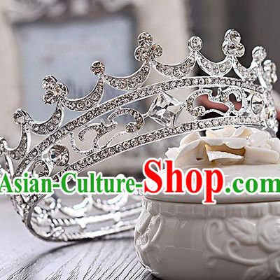 Top Grade Handmade Chinese Classical Hair Accessories Baroque Style Crystal Round Wedding Royal Crown, Bride Princess Hair Jewellery Hair Coronet for Women