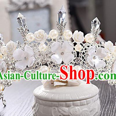 Top Grade Handmade Chinese Classical Hair Accessories Baroque Style Crystal Pearls Flower Wedding Royal Crown, Bride Princess Hair Jewellery Hair Coronet for Women