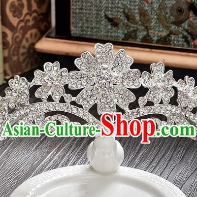 Top Grade Handmade Chinese Classical Hair Accessories Baroque Style CZ Diamond Flowers Wedding Royal Crown, Bride Princess Hair Jewellery Hair Clasp for Women