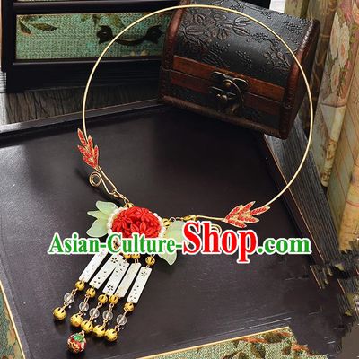 Top Grade Handmade Chinese Classical Jewelry Accessories Xiuhe Suit Wedding Necklace Bride Red Flowers Tassel Necklet for Women