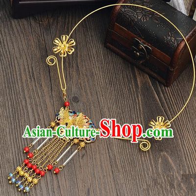 Top Grade Handmade Chinese Classical Jewelry Accessories Xiuhe Suit Wedding Necklace Bride Blueing Butterfly Tassel Collar Necklet for Women