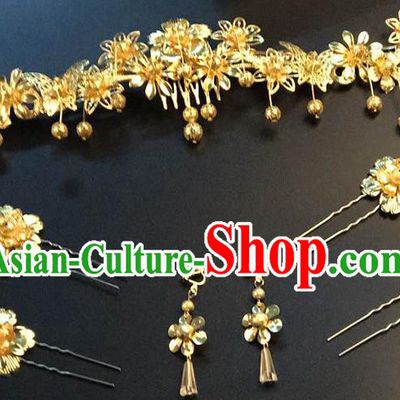 Traditional Handmade Chinese Ancient Classical Hair Accessories Xiuhe Suit Butterfly Hairpin Phoenix Coronet Complete Set, Step Shake Hair Sticks Hair Jewellery for Women
