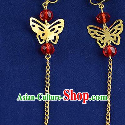 Top Grade Handmade Chinese Classical Jewelry Accessories Xiuhe Suit Wedding Butterfly Earrings Bride Tassel Eardrop for Women