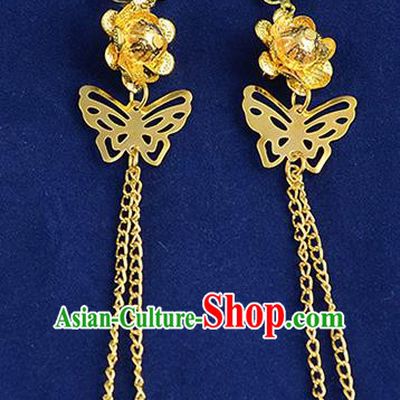 Top Grade Handmade Chinese Classical Jewelry Accessories Xiuhe Suit Wedding Golden Butterfly Earrings Bride Tassel Eardrop for Women
