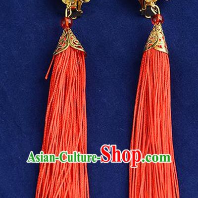Top Grade Handmade Chinese Classical Jewelry Accessories Xiuhe Suit Wedding Earrings Bride Red Tassel Eardrop for Women