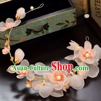 Top Grade Handmade Chinese Classical Hair Accessories Baroque Style Wedding Pink Flowers Hair Clasp Headband Bride Headwear for Women