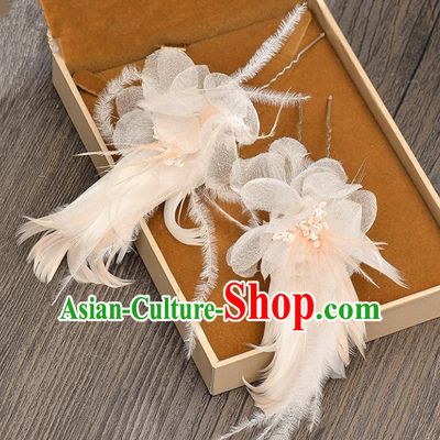 Top Grade Handmade Chinese Classical Hair Accessories Baroque Style Wedding Pink Feather Hairpins Hair Claw Headband Bride Headwear for Women