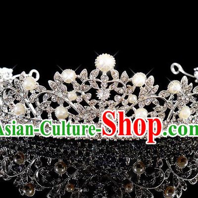 Top Grade Handmade Chinese Classical Hair Accessories Baroque Style Wedding Crystal Pearls Royal Crown, Bride Princess Hair Kether Jewellery Hair Clasp for Women