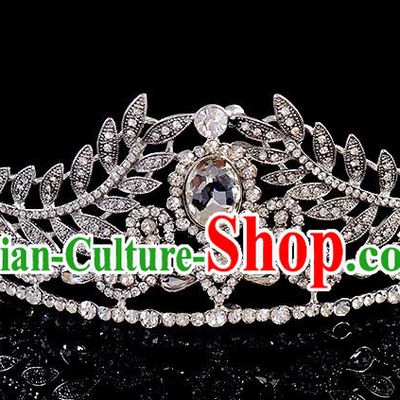 Top Grade Handmade Chinese Classical Hair Accessories Baroque Style Wedding Crystal Leaf Royal Crown, Bride Princess Hair Kether Jewellery Hair Clasp for Women