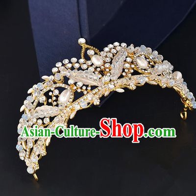 Top Grade Handmade Hair Accessories Baroque Style Wedding Crystal Pink Pearls Royal Crown, Bride Princess Hair Kether Jewellery Hair Clasp for Women