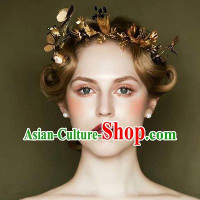 Top Grade Handmade Chinese Classical Hair Accessories Baroque Style Wedding Dragonfly Golden Hair Stick Headband Bride Hair Clasp for Women