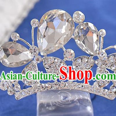 Top Grade Handmade Chinese Classical Hair Accessories Princess Wedding Crystal Butterfly Hair Comb Hair Stick Headband Bride Headwear for Women