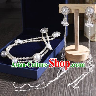 Top Grade Handmade Chinese Classical Jewelry Accessories Princess Wedding Pearls Earrings and Necklace Bride Eardrop for Women