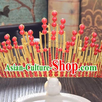 Top Grade Handmade Hair Accessories Baroque Style Wedding Red Beads Royal Crown, Bride Princess Hair Kether Jewellery Imperial Crown for Women