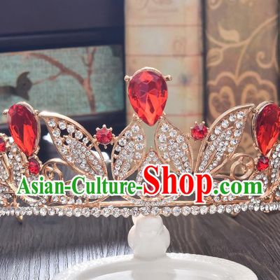 Top Grade Handmade Hair Accessories Baroque Style Wedding Red Crystal Royal Crown, Bride Princess Hair Kether Jewellery Imperial Crown for Women