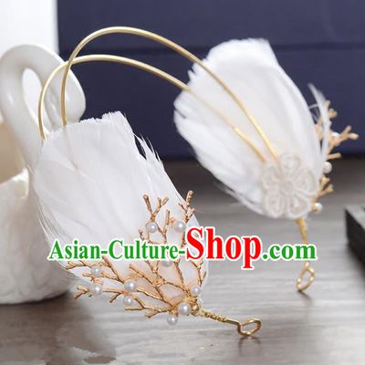 Top Grade Handmade Chinese Classical Hair Accessories Princess Wedding Feather Hair Clasp Hair Stick Headband Bride Headwear for Women