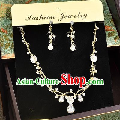 Top Grade Handmade Chinese Classical Jewelry Accessories Princess Wedding Crystal Royal Earrings and Necklace Bride Eardrop for Women