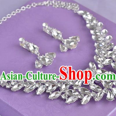 Top Grade Handmade Chinese Classical Jewelry Accessories Princess Wedding Crystal Leaf Royal Earrings and Necklace Bride Ornaments for Women