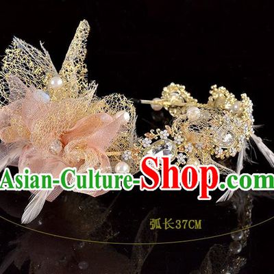 Top Grade Handmade Hair Accessories Baroque Style Palace Princess Wedding Crystal Pink Silk Vintage Royal Crown, Bride Hair Kether Jewellery Imperial Crown for Women